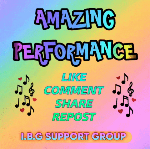 a colorful poster that says amazing performance like comment share repost i.b.g support group
