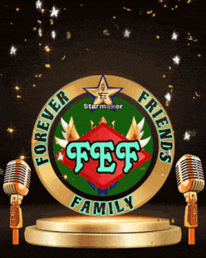 a logo for the forever friends fest family with two microphones in front of it