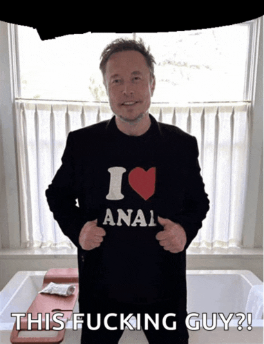 a man wearing a shirt that says i heart anal