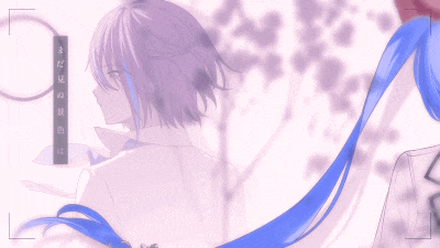 a drawing of a girl with purple hair and a blue ponytail