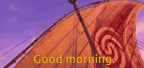 a cartoon of a woman on a boat with the words good morning below her