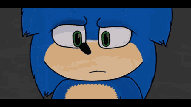 a cartoon drawing of sonic the hedgehog with green eyes