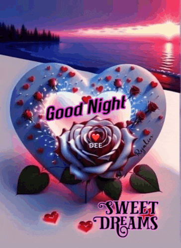 a heart shaped pillow with a rose in the middle and the words good night sweet dreams on it
