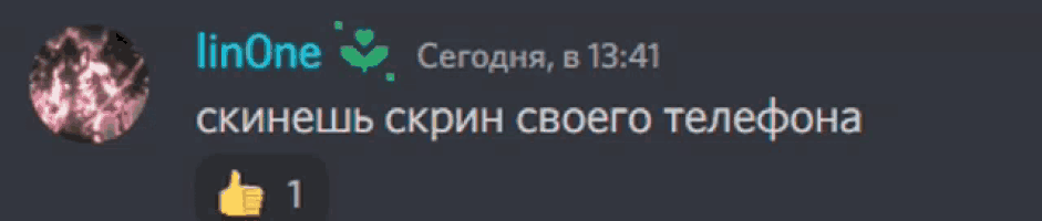 a screenshot of a chat with a thumbs up and the name linone