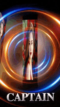 a woman in a red dress is surrounded by a circle and the word captain