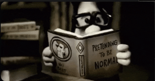 a cartoon character is reading a book that says pretending to be normal