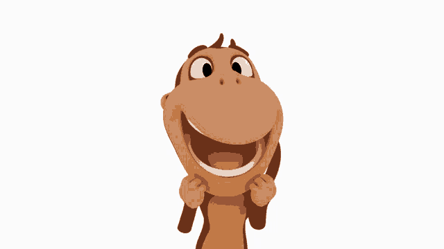 a cartoon monkey is smiling and looking up at the sky