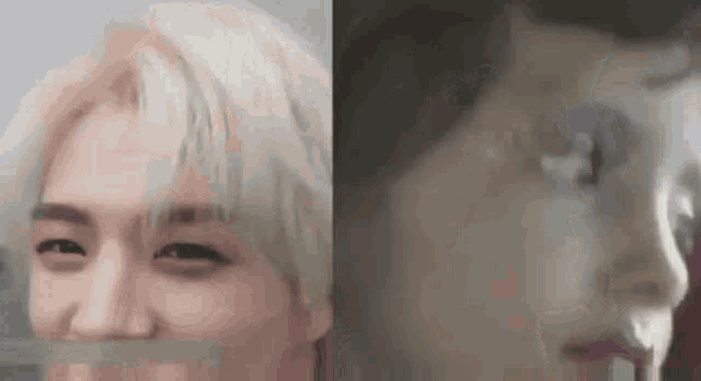 a close up of a person 's face and a close up of a person 's face with a blurred background .