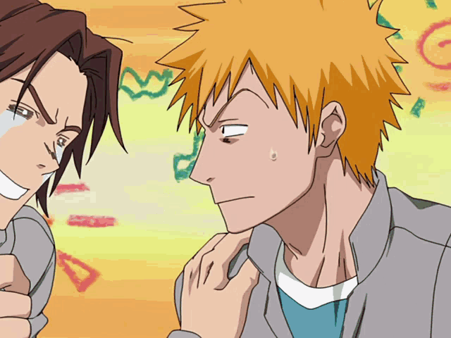a man with a bandage on his mouth is standing next to another man