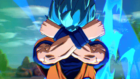 a cartoon character with blue hair is crossing his arms in front of his face