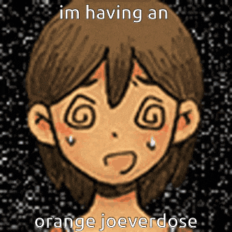 a drawing of a girl with a swirl in her eye and the words im having an orange joeverdose