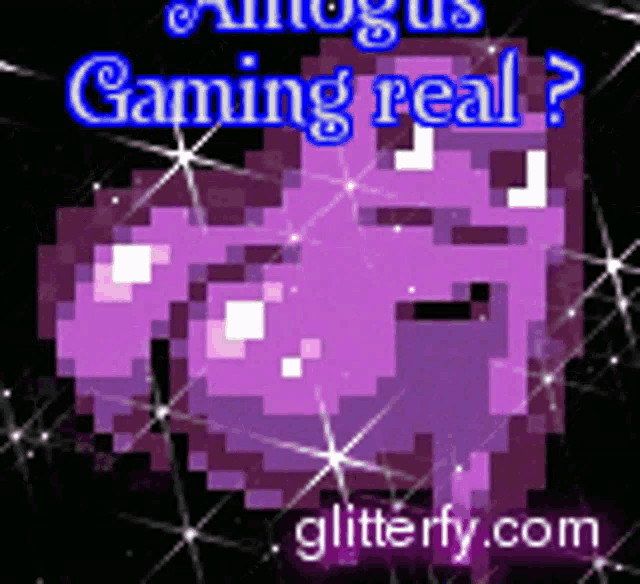 an advertisement for glitterfy.com with a purple pixelated face