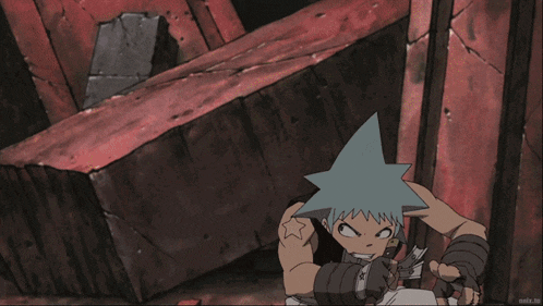 a cartoon of a man being kicked by a monster with a mask on