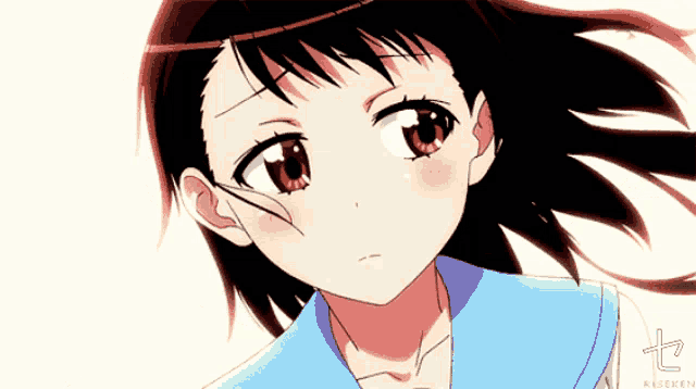 a close up of a girl 's face with an arrow pointing to the right and the word reseken on the bottom