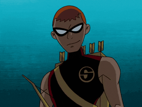 a cartoon drawing of a man with arrows and the letter s on his chest
