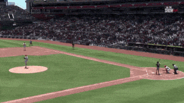 a baseball game is being played in a stadium with the show written in the corner