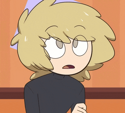 a cartoon character with blonde hair and a black shirt