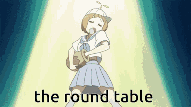 a cartoon of a girl with the words " the round table " behind her