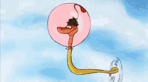 a cartoon character is blowing up a balloon