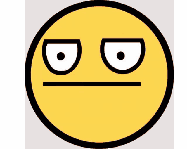 a yellow smiley face with red eyes and a black circle around it