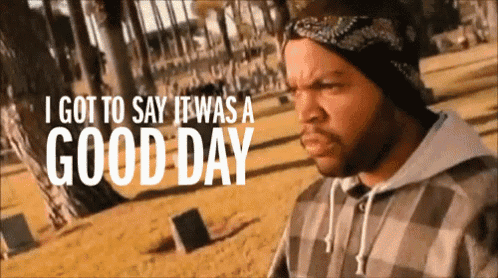 ice cube says that it was a good day in front of a cemetery