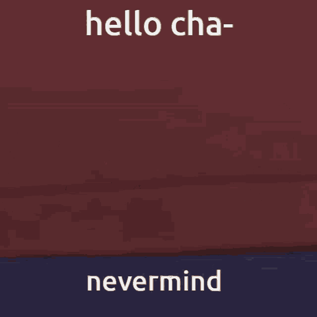 a picture of a person with the words hello cha nevermind