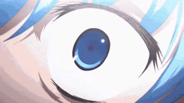 a close up of a cartoon character 's blue eye