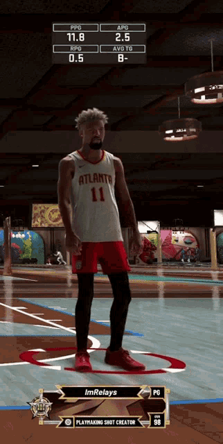 a man in an atlanta jersey stands on a court