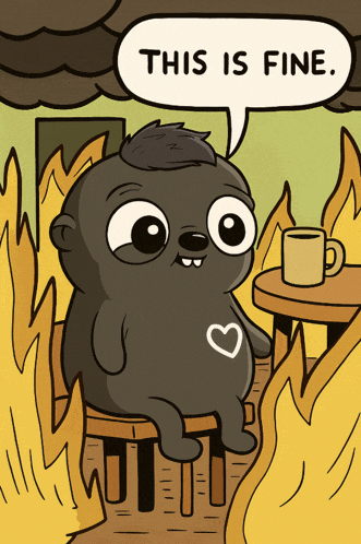 a cartoon of a bear with a heart on his chest saying this is fine
