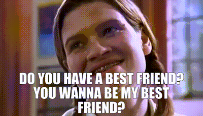 a woman is smiling and asking do you have a best friend ?