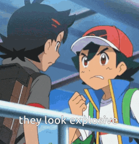 a cartoon of two boys standing next to each other with the words they look explosive above them