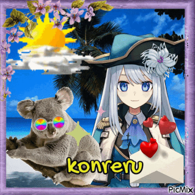 a picture of a girl and a koala bear with the name konrenu on it