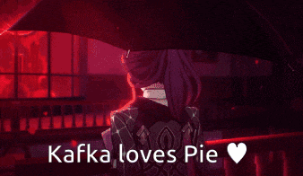 a cartoon of a girl holding an umbrella with the words kafka loves pie below her