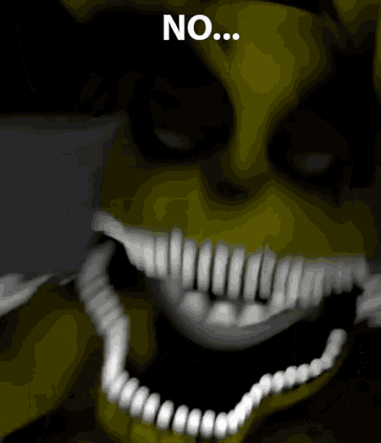 a close up of a cartoon character with the word no on the bottom right