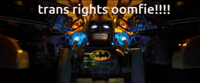 a picture of a robot with the words trans rights oomfie on it