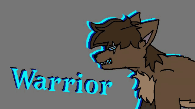 a drawing of a wolf with the word warrior in blue letters
