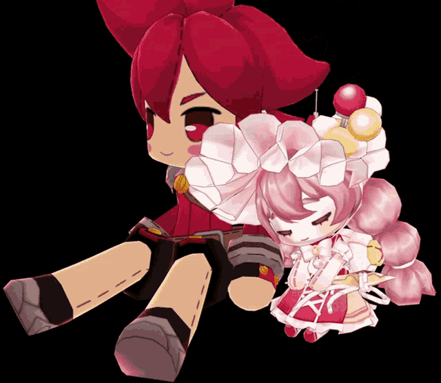 a cartoon character with red hair is sitting next to another character with pink hair