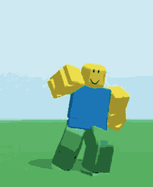 a roblox character is dancing in the grass