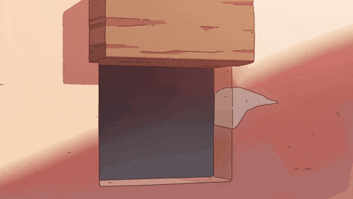 a cartoon drawing of a wooden block with a window in it