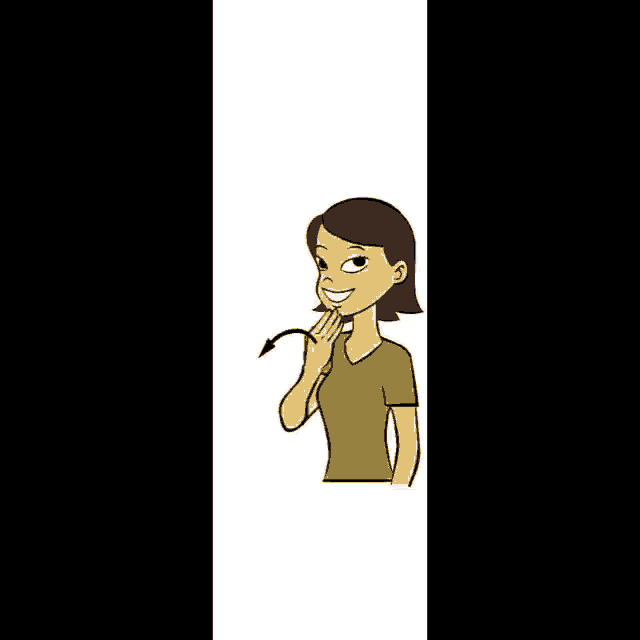 a cartoon of a woman in a green shirt making a sign .