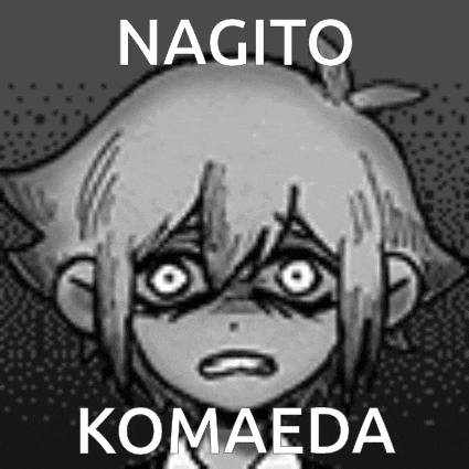 a black and white drawing of a girl with the name nagito komaeda written on it