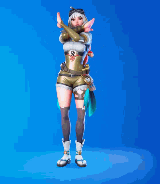 a cartoon character is standing in front of a blue background and making a funny face