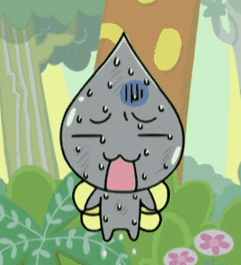 a cartoon character with sweat coming out of his face and the word iu on his forehead
