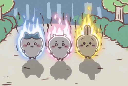 three cartoon characters are standing next to each other