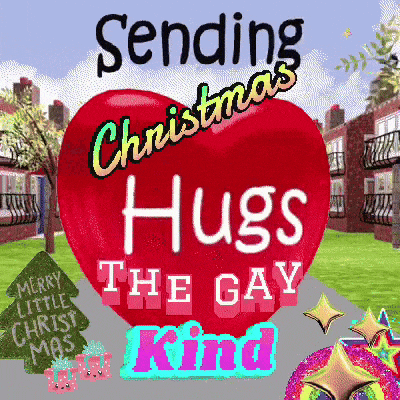 a christmas card that says sending christmas hugs the gay kind on it