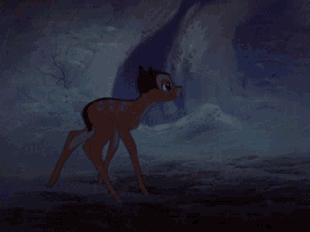 a deer is running through a foggy forest