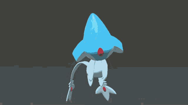 a blue and white cartoon character with red eyes and a long tail