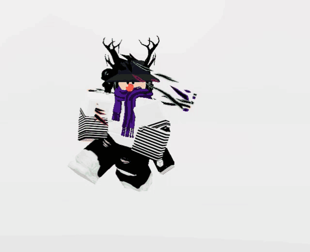 a cartoon character with a purple scarf and antlers