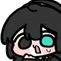 a cartoon character with black hair and green eyes is making a funny face .