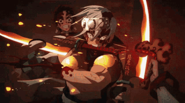 a cartoon character holding a sword with chinese writing